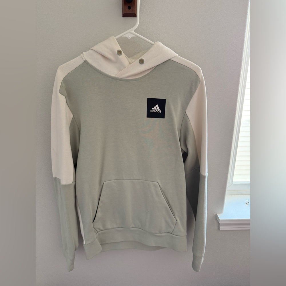 adidas Two-Tone Hooded Sweatshirt in Sage and Cream